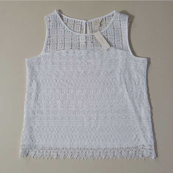 Adiva Women's White Lined Lace Tank Top - Picture 1 of 13